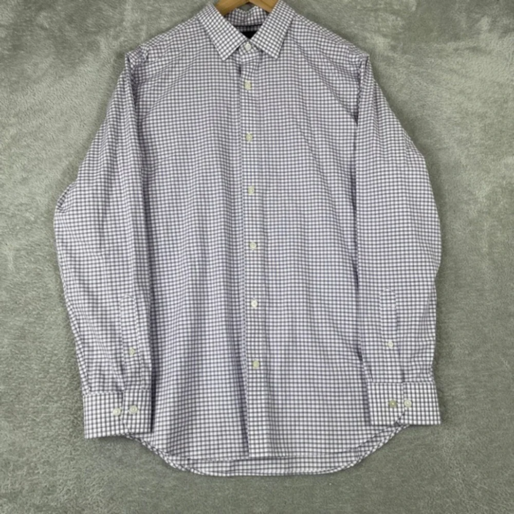 Banana Republic Button Up Shirt Men Large Purple Check Long Sleeve Non Iron Slim